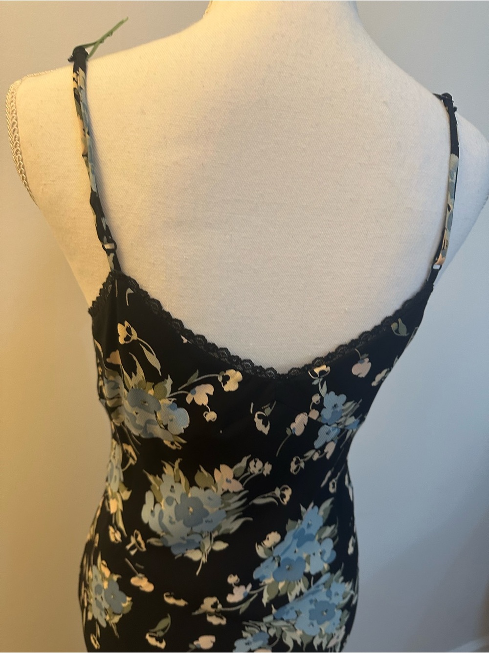 Betsey Johnson Black Slip Dress with Blue and Cream Floral Print - Picture 5 of 14
